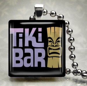 Tiki Bar Sign Polynesian Art Glass Pendant Necklace 61